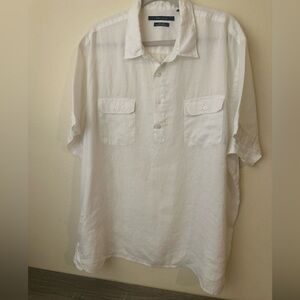 Perry Ellis White 100% linen Short-Sleeve Button-Front Casual Shirt, Men XXL